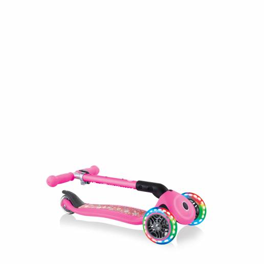 Globber Junior Foldable Fantasy Lights / Neon Pink Flowers nuo Globber Triračiai  vaikiškas triratis paspirtukas, Vaikiškas pasp